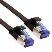 Cordon RJ45 plat Cat 6A F/FTP snagless noir manchon court - 1 m