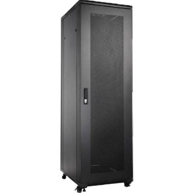 Baie 19'' 12U 600x600 noire porte AV verre/ AR pleine 