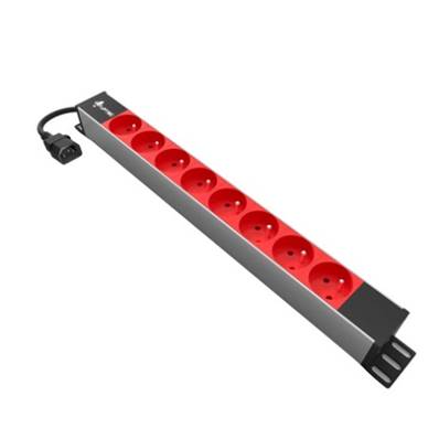 Réglette secteur rouge 19" 8 PC 10/16A 250V cordon 3m avec fiche C14