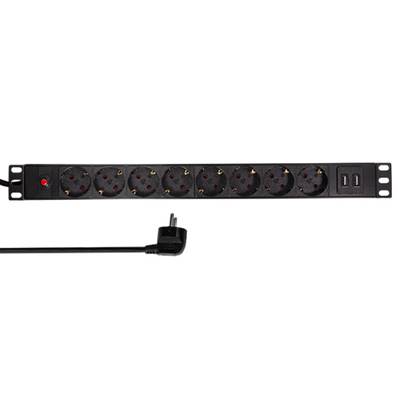 Bandeau d'alimentation PDU 19" 8 prises SCHUKO, avec 2x USB-A, 