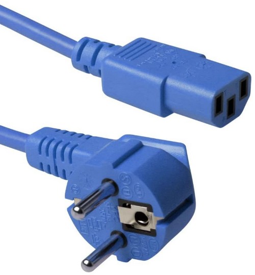 Cordon bleu 3x0.75mm² 220V-10A-2P+T mâle coudé vers C13 fem 1.20m